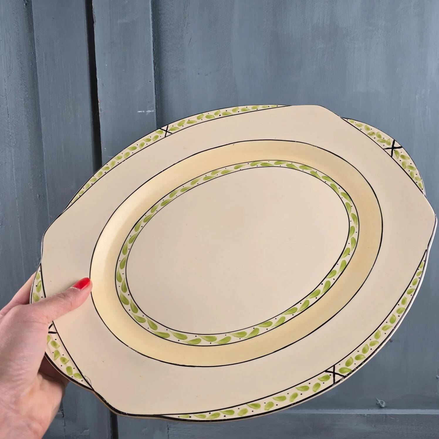 Plat ovale anglais Burleigh Ware – Crème & vert – Made in England
