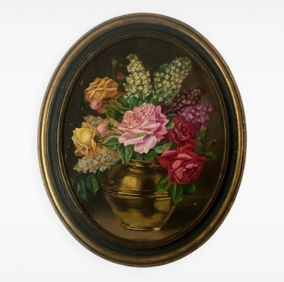 Old table still life with flowers oil painting