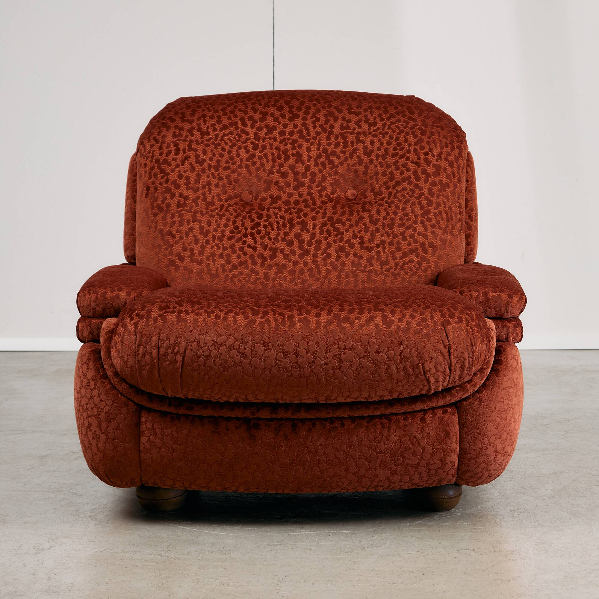Velvet Armchair with Rounded Wooden Legs, 1970s