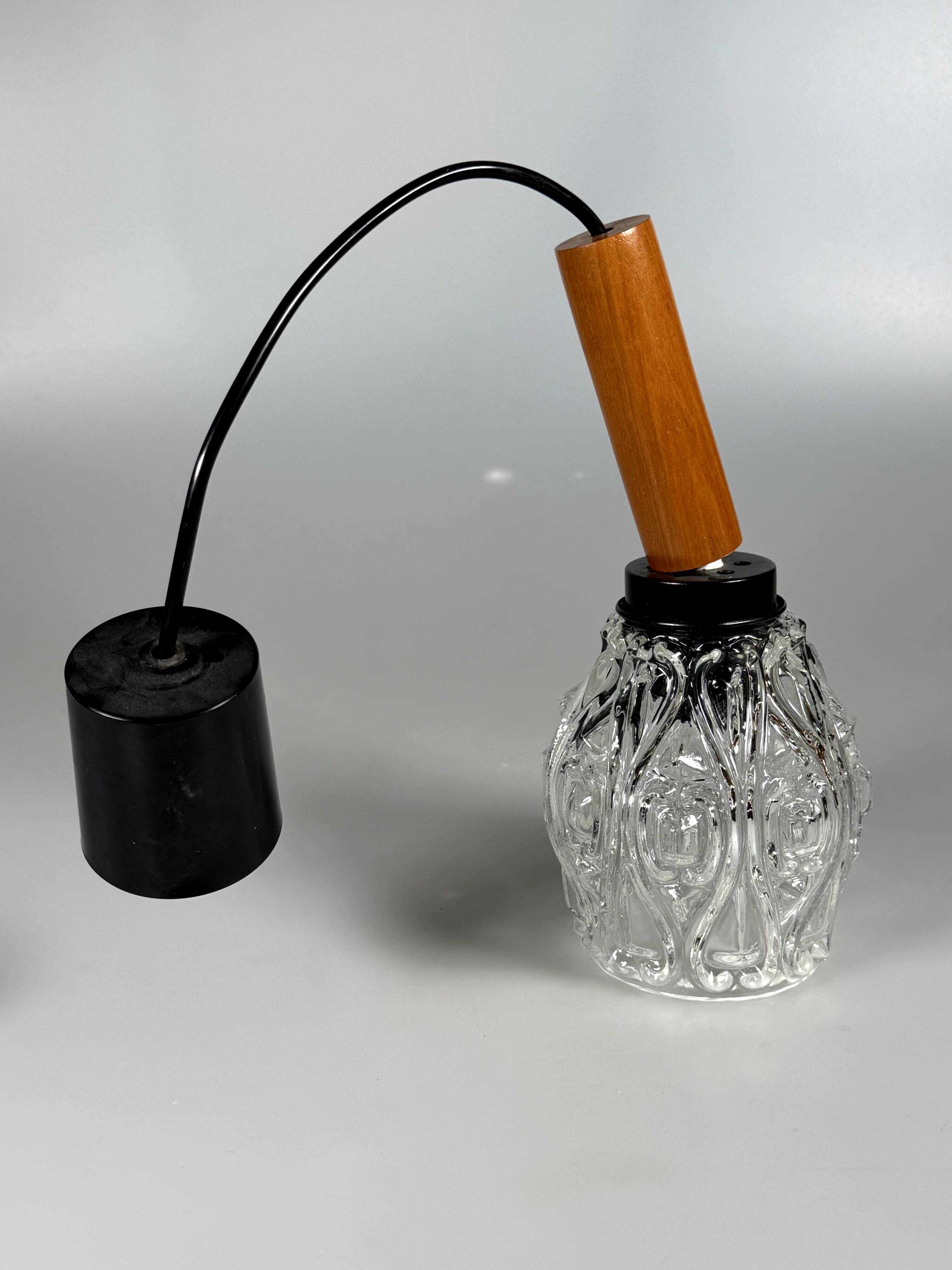 1960s 1970s Ceiling Lamp Pendant Lamp in Teak & Glass Mid Century Space Age