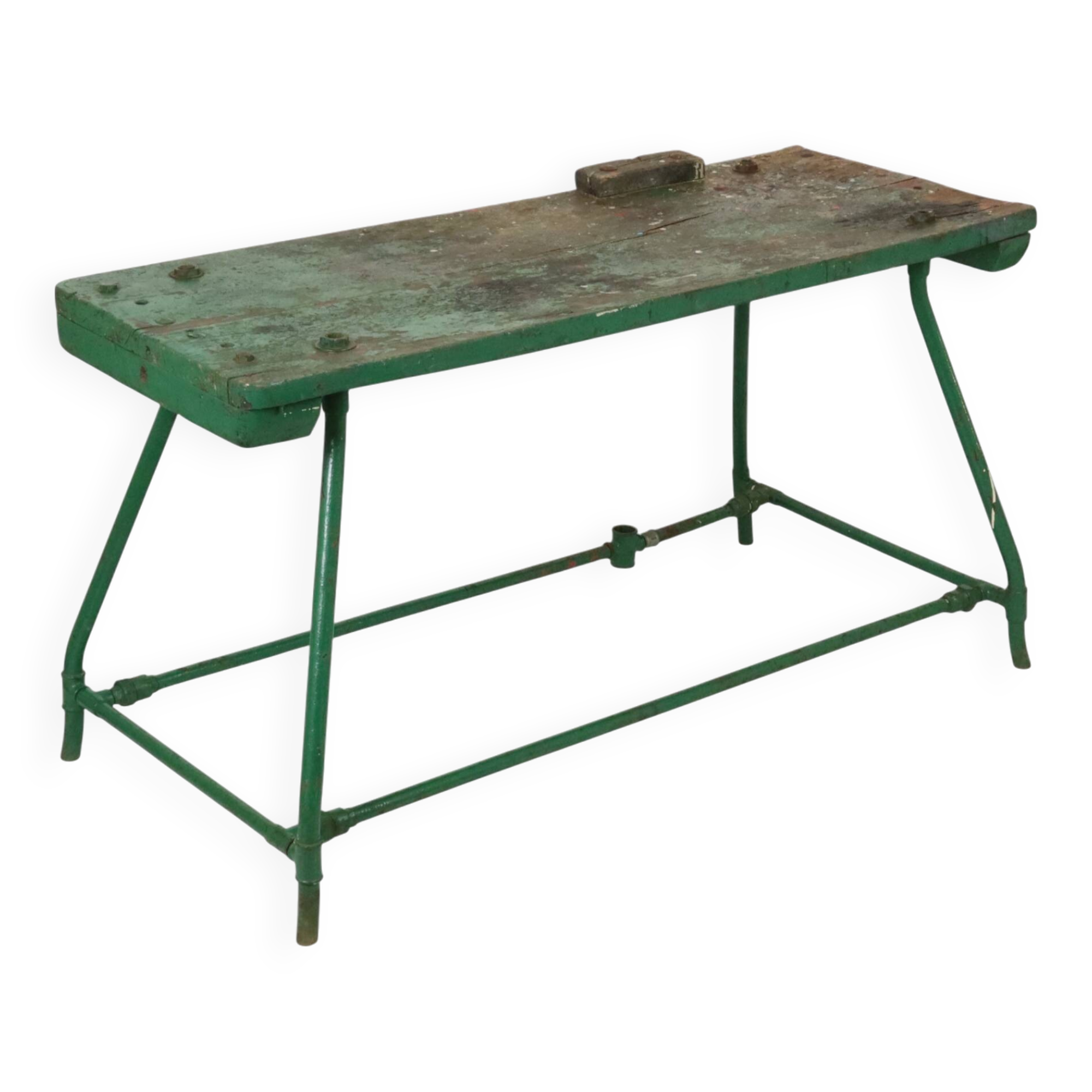 Unique Green Industrial Workbench Work Table Wood Metal 160cm
