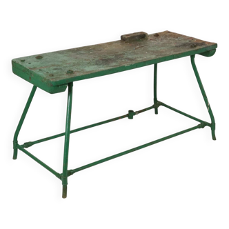 Unique Green Industrial Workbench Work Table Wood Metal 160cm