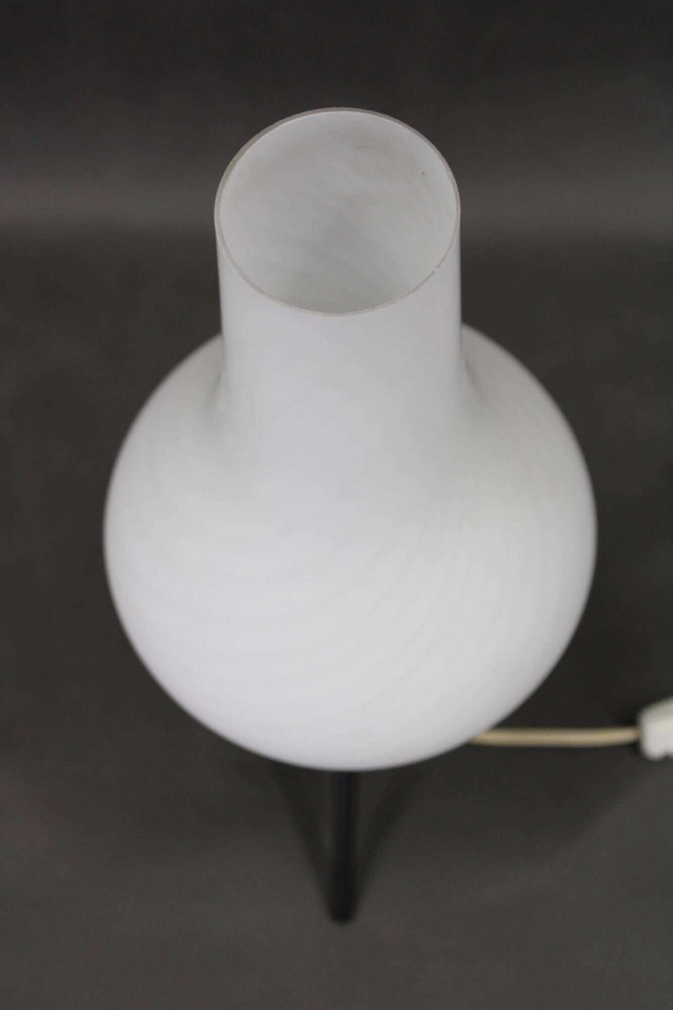 1960s Czech mid-century table lamp with sculptural glass shade and metal tripod