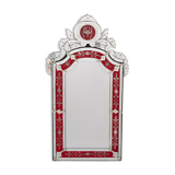 Large Vintage Venetian Red Glass Etched Wall Mirror