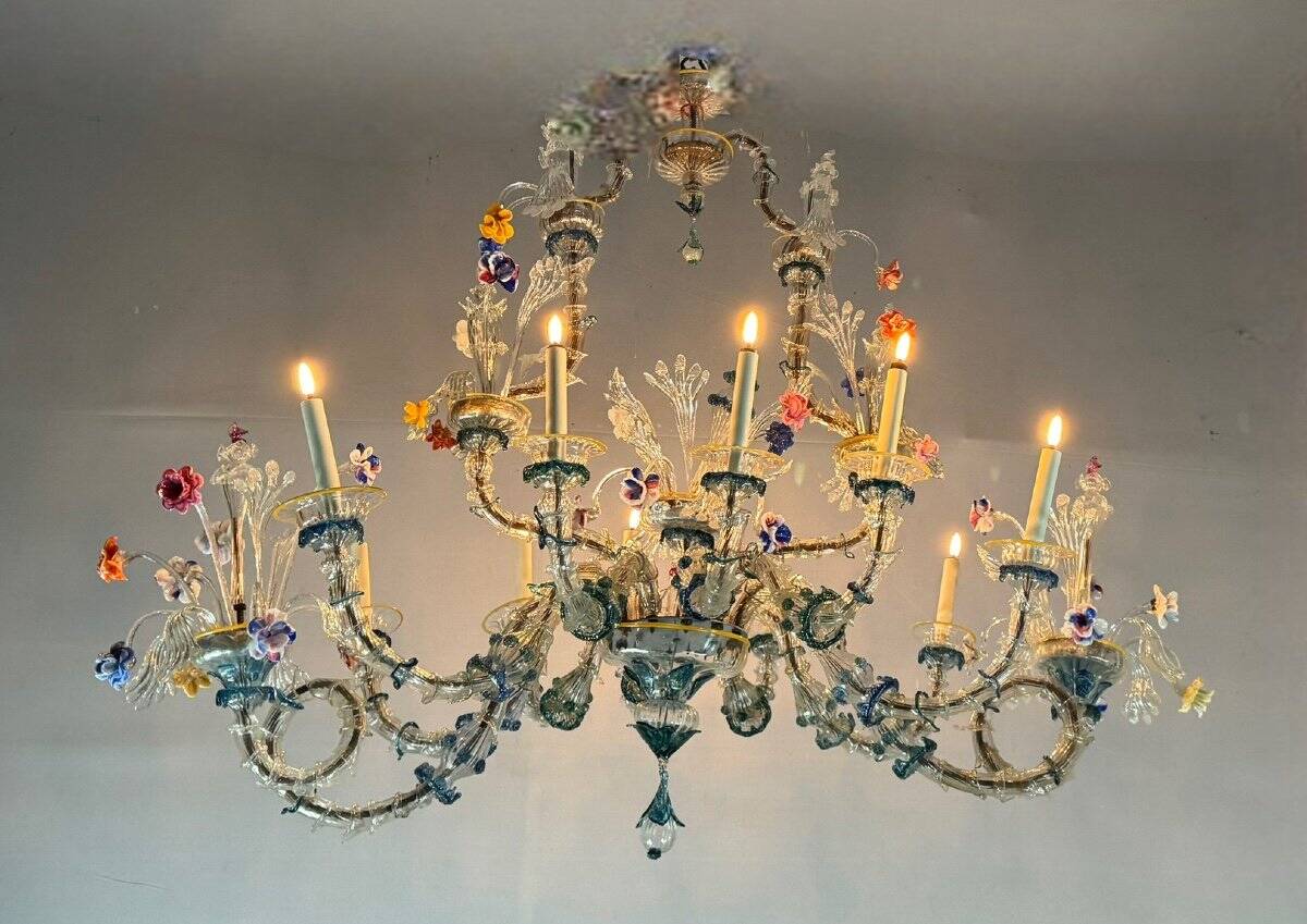Rezzonico Gondola Chandelier In Multicolored Murano Glass Circa 1900