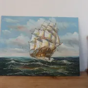 Marine painting on canvas signed "Sartini" – Large sailing ship at sea – 40 × 30 cm