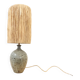 XXL Vintage Lamp Base in Beige Grey Stoneware with Raffia Lampshade 1970
