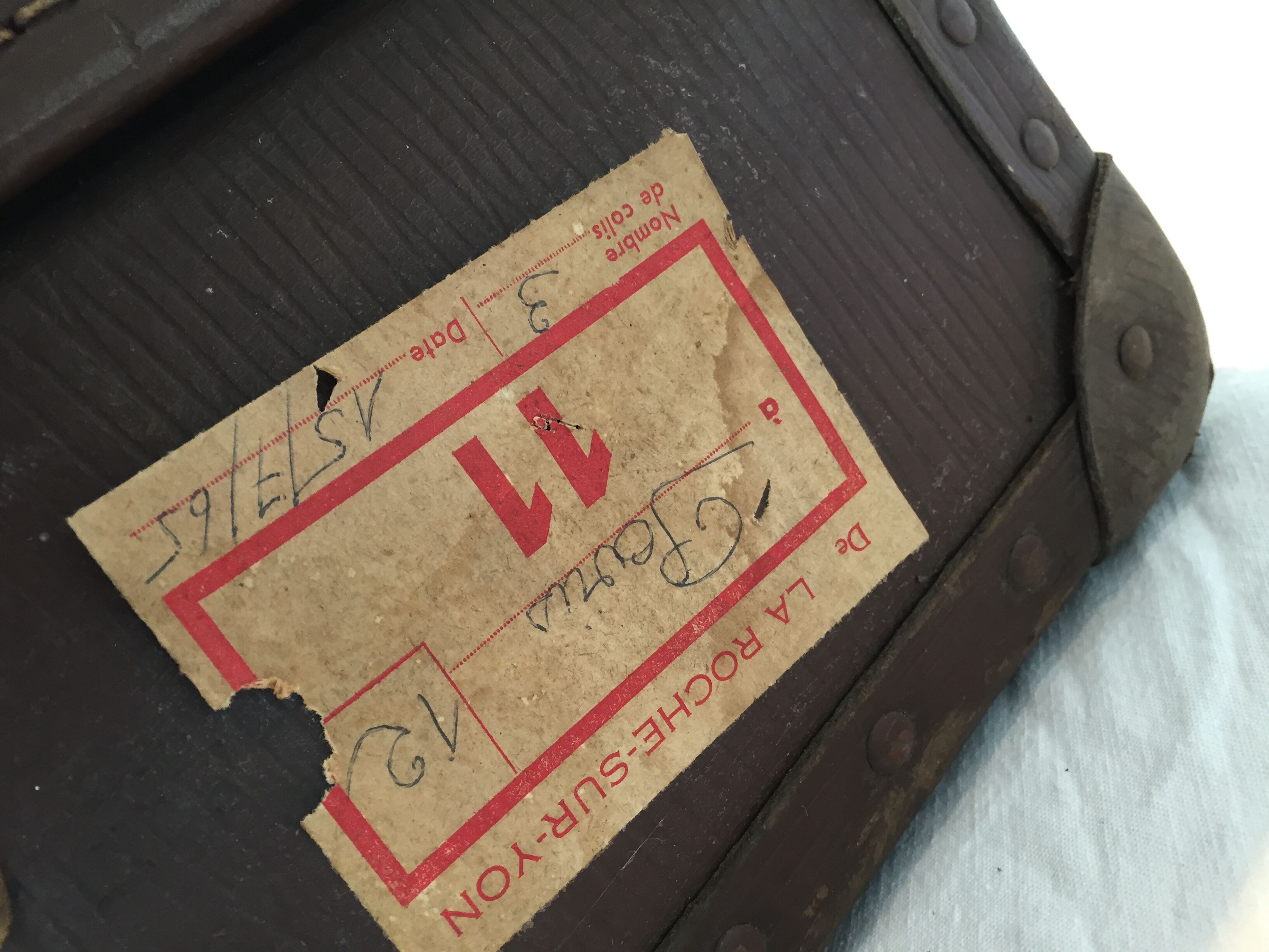 Suitcase box vintage with labels