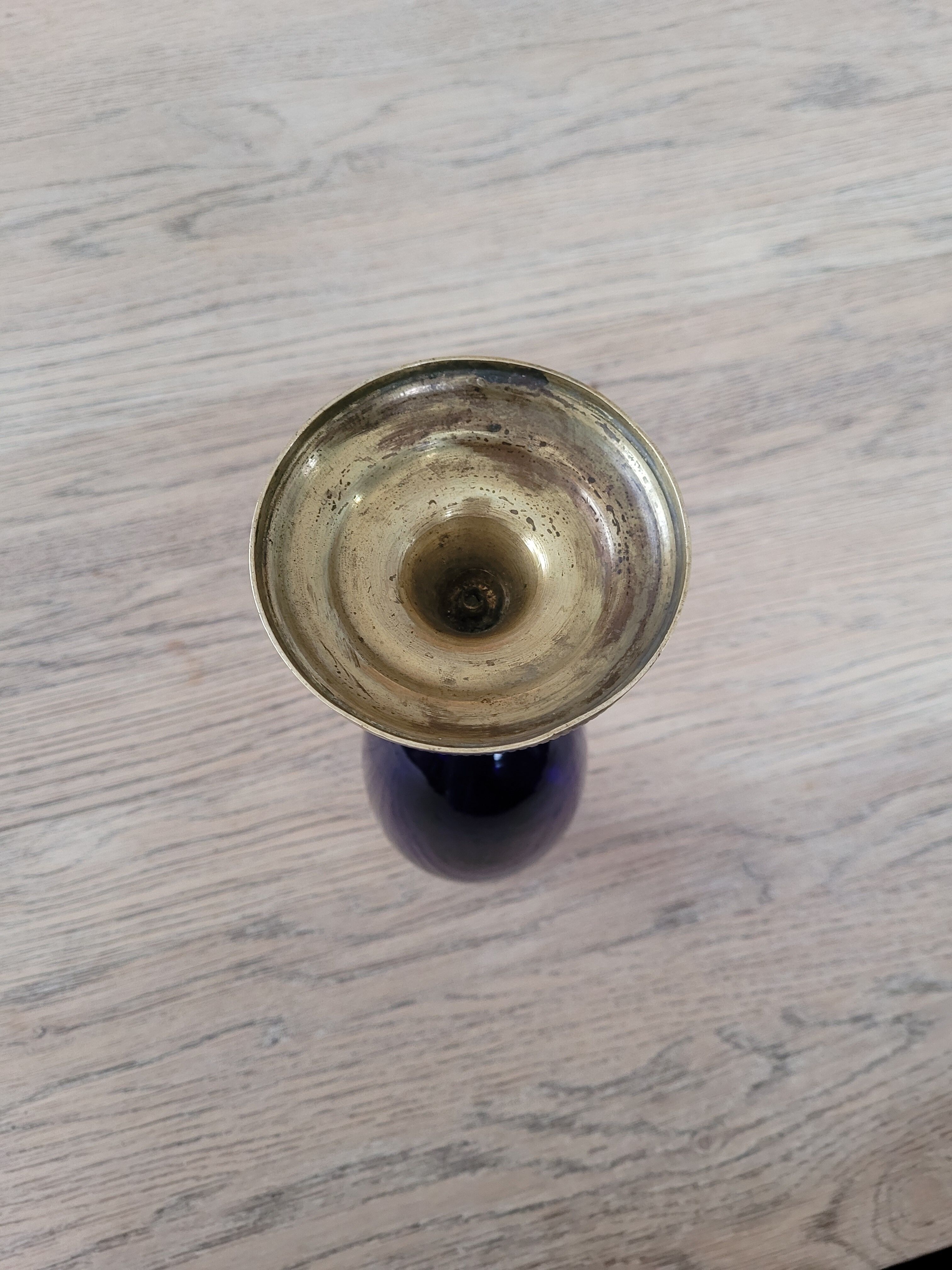 Blue vase, brass base early 20th century