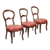 Group of 3 antique Louis-Philippe chairs in walnut, Italy, 19th century.