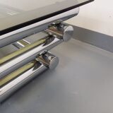Vintage Space Age rectangular coffee table by Paul Mayen in smoked glass and chrome metal from the 70s