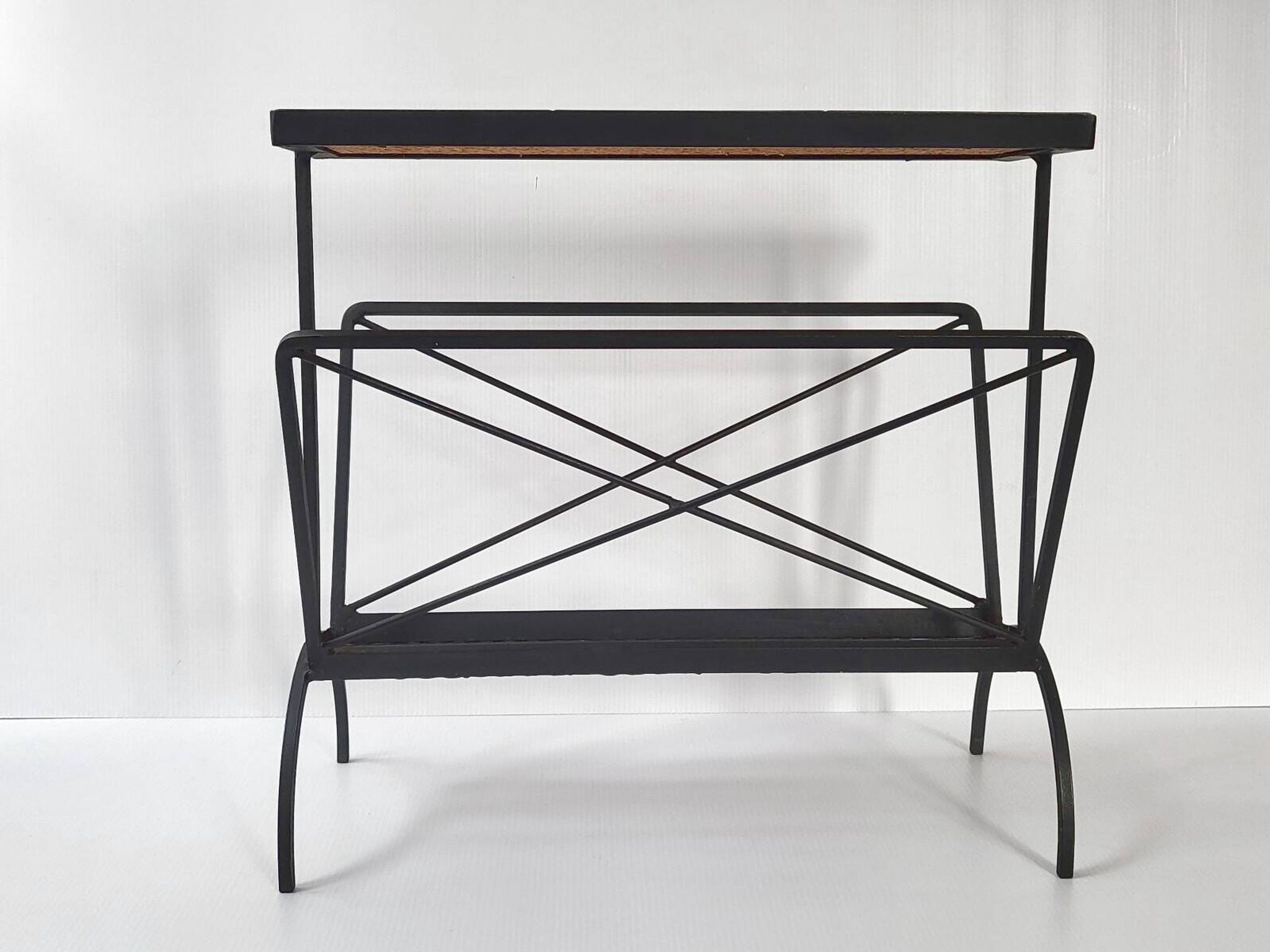 Vintage 1950s side table magazine rack ceramic & steel 50s 1950s music