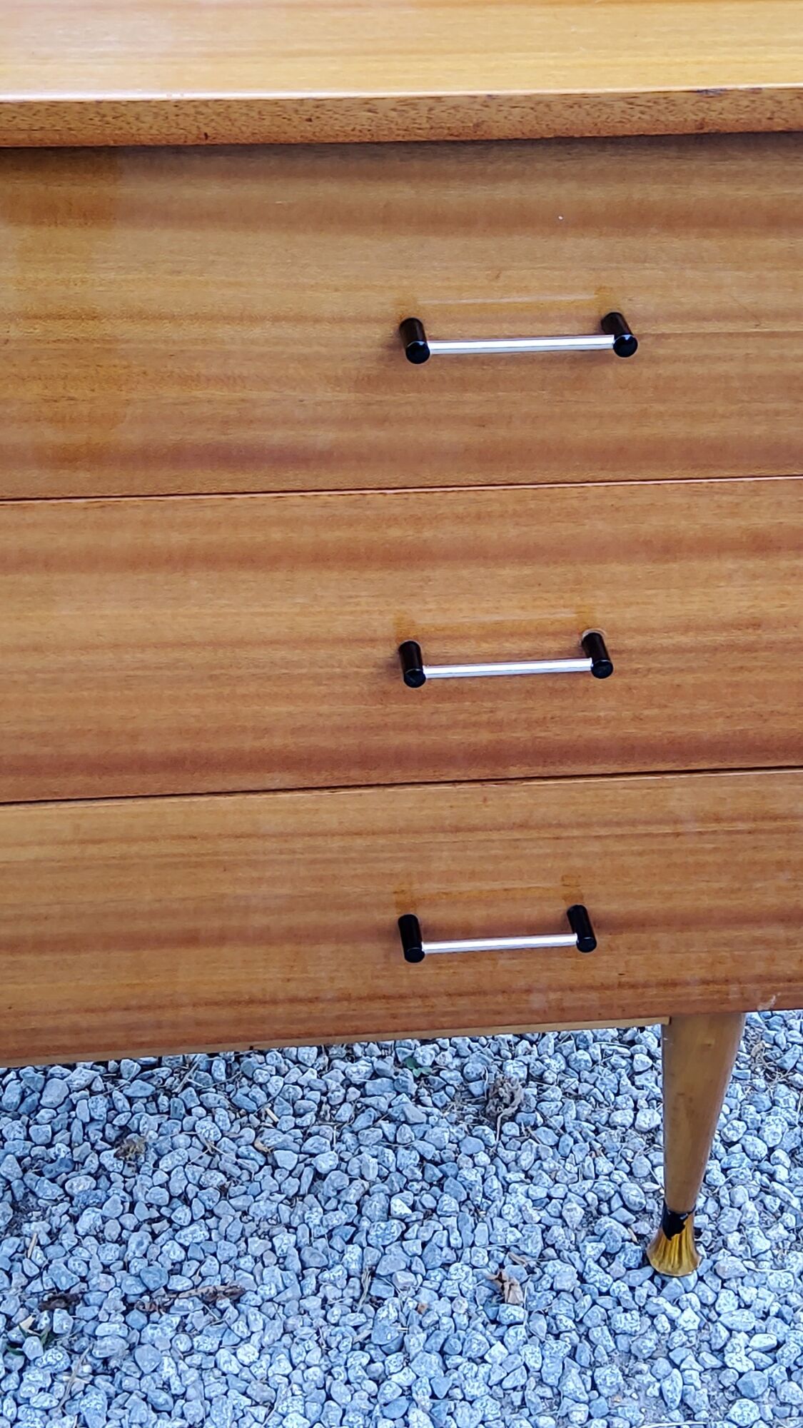 Vintage golden mahogany chest of drawers 3 drawers conical feet from the 60s