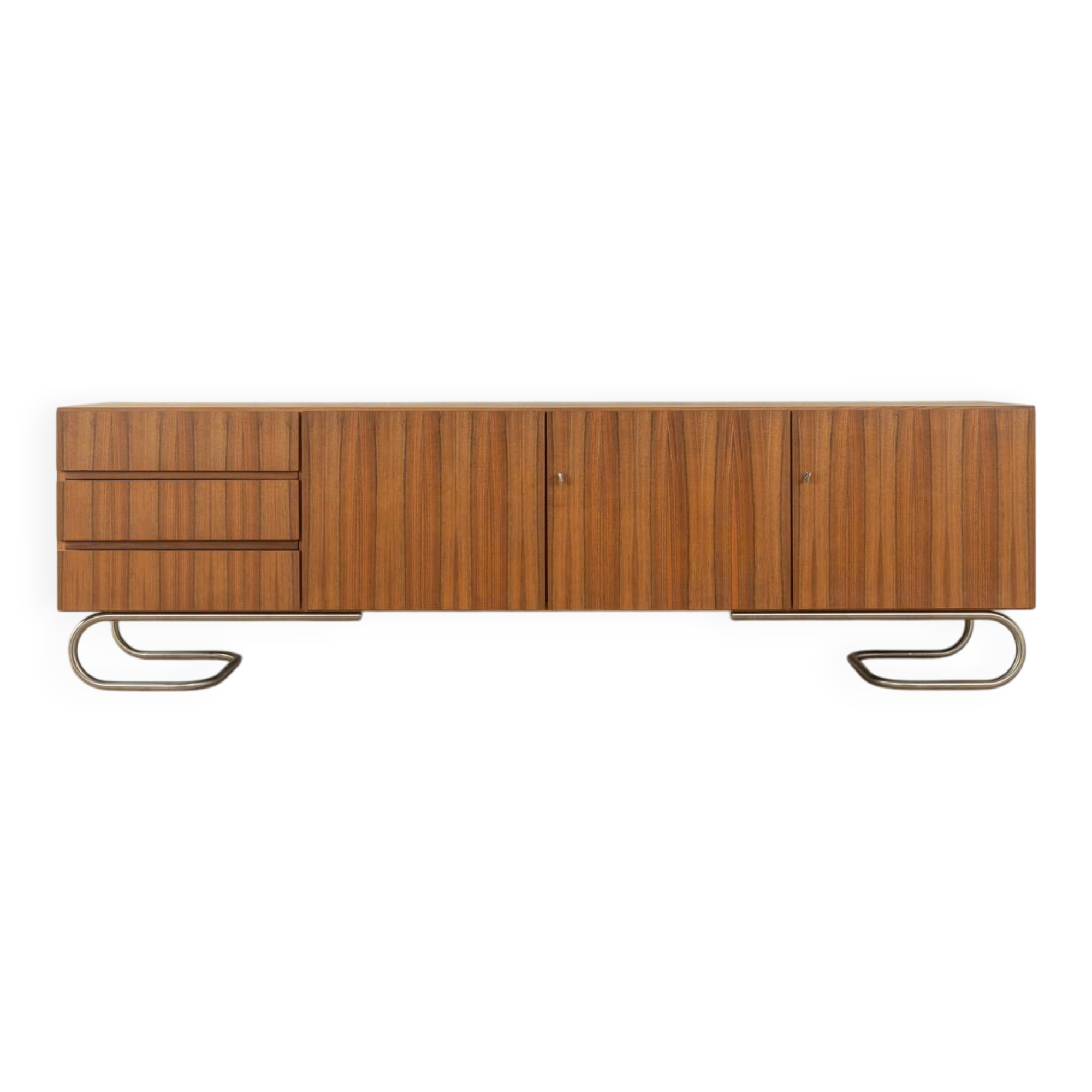 Classic sideboard from the 1960s, walnut veneer, Bauhaus stainless steel feet