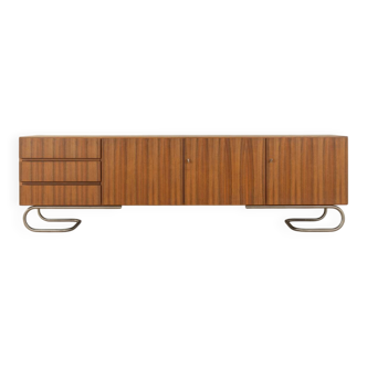 Classic sideboard from the 1960s, walnut veneer, Bauhaus stainless steel feet