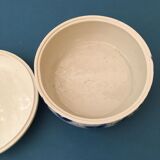 Porcelain candy dish. Blue flower patterns on white background