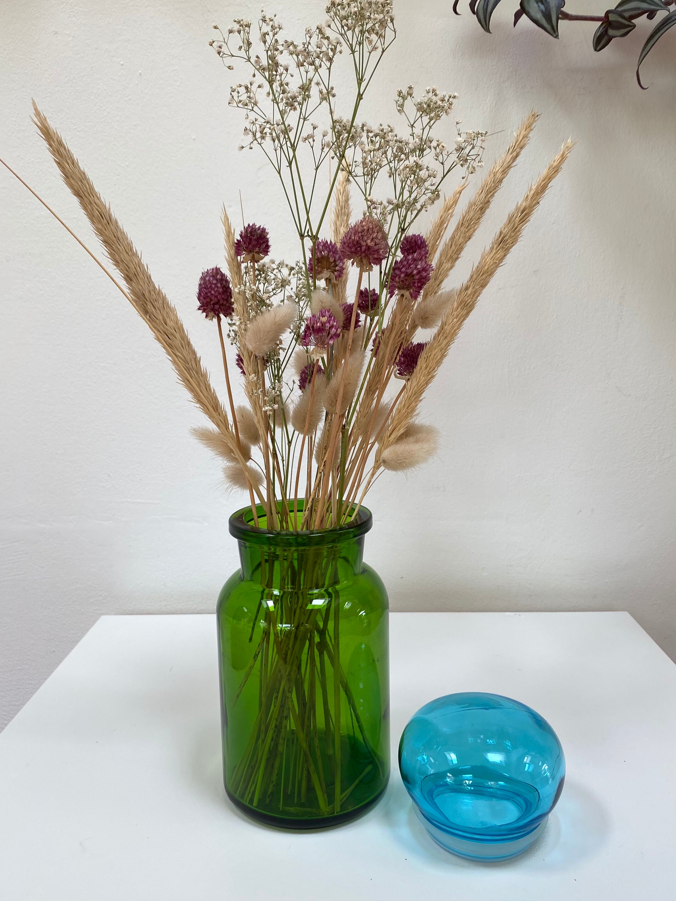 Bocal vase vintage en verre vert et bleu