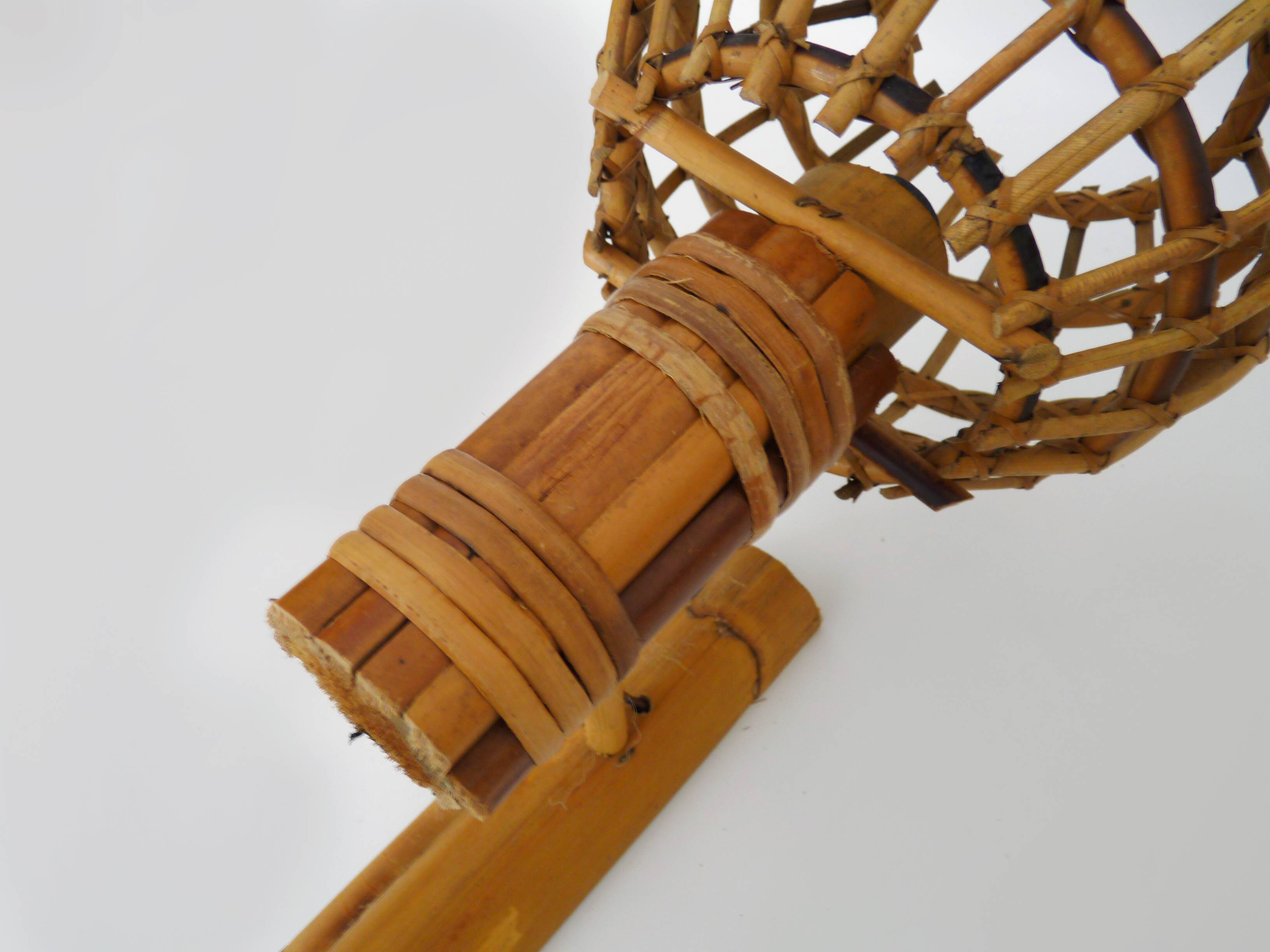 Pair of bamboo rattan lantern wall lights. 50s 60s
