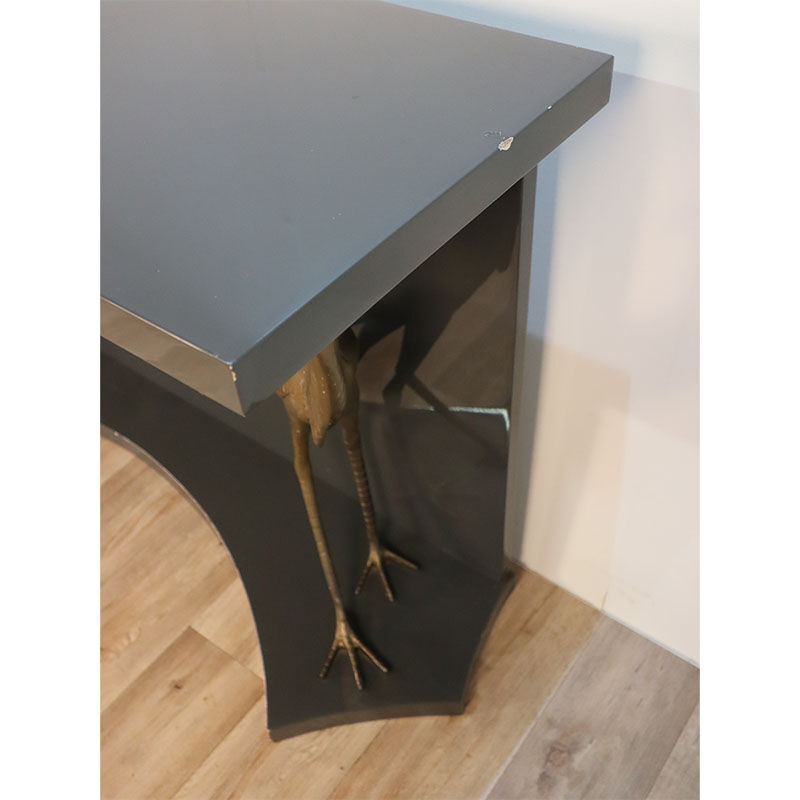 Vintage lacquered wooden console decorated with brass herons 1970