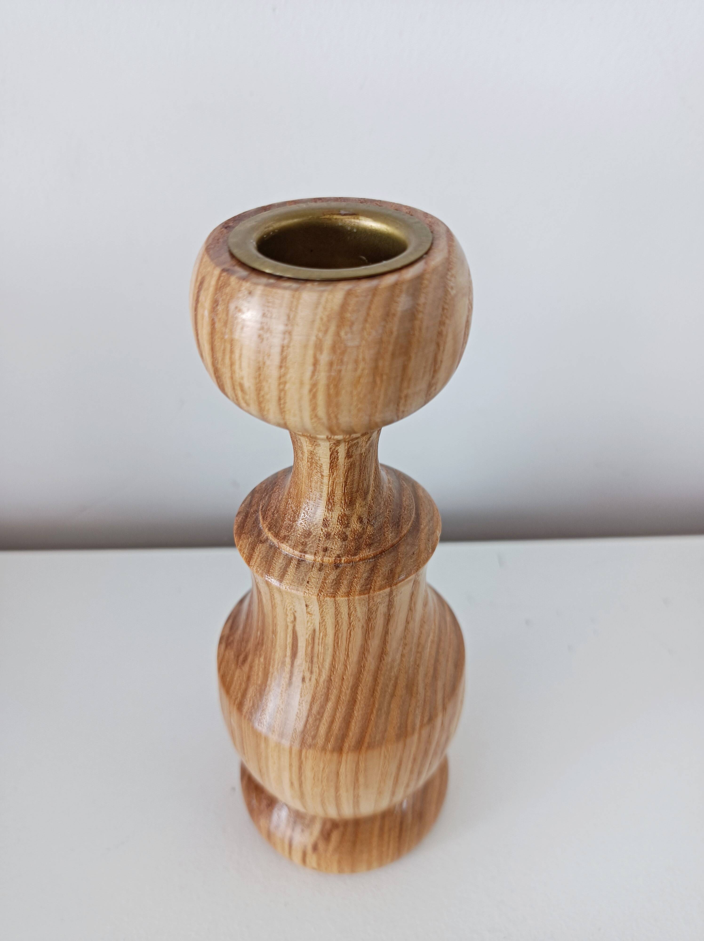 Set of 4 Scandinavian turned wooden candle holders