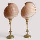 Pair of natural shells on a mid-century Swedish Skultuna brass candelabrum.