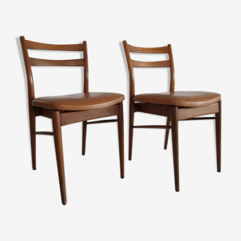 Pair of vintage Scandinavian chairs 60 years wooden and leatherette