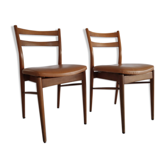Pair of vintage Scandinavian chairs 60 years wooden and leatherette