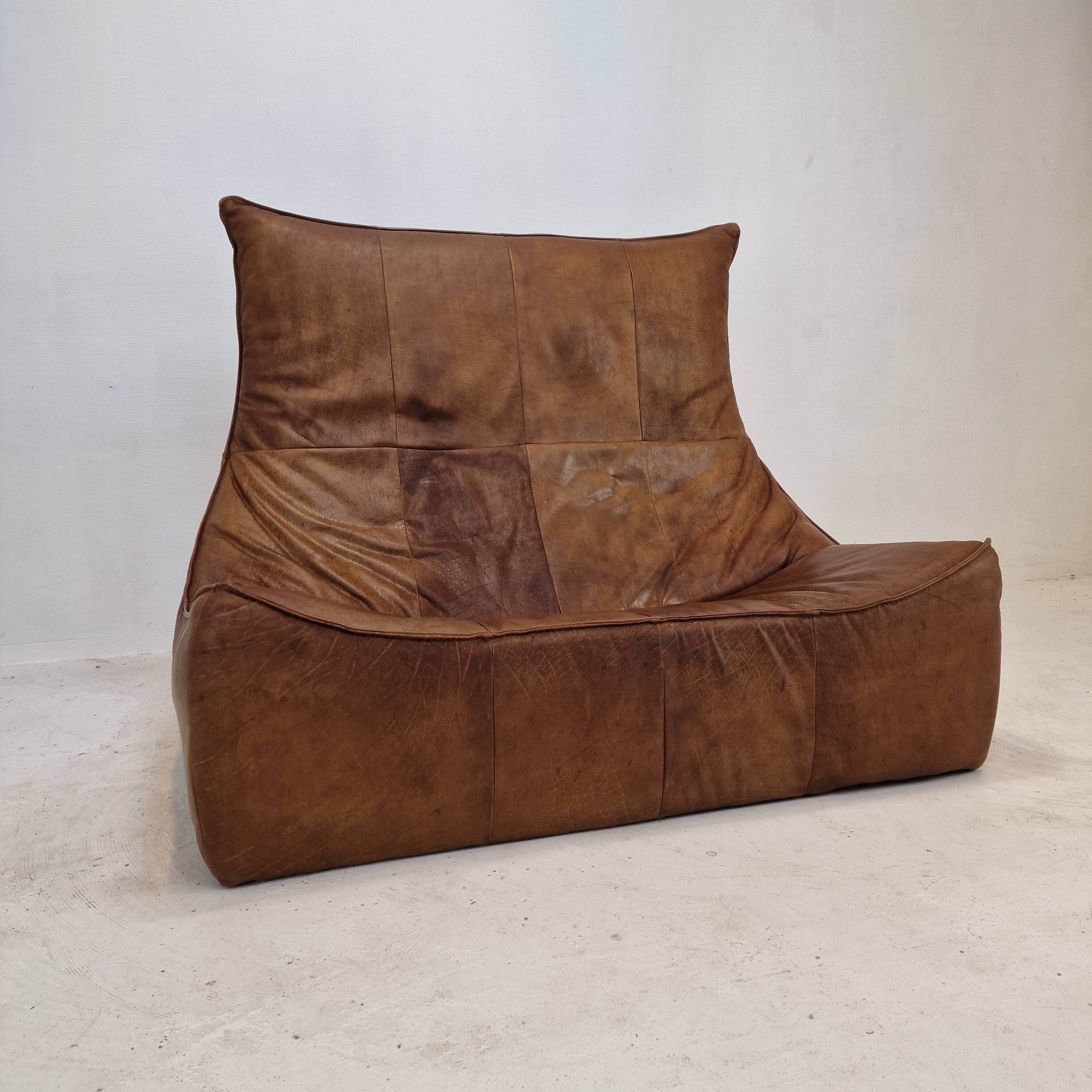 Montis “The Rock” Sofa In Brown Leather By Gerard Van Den Berg, 1970s