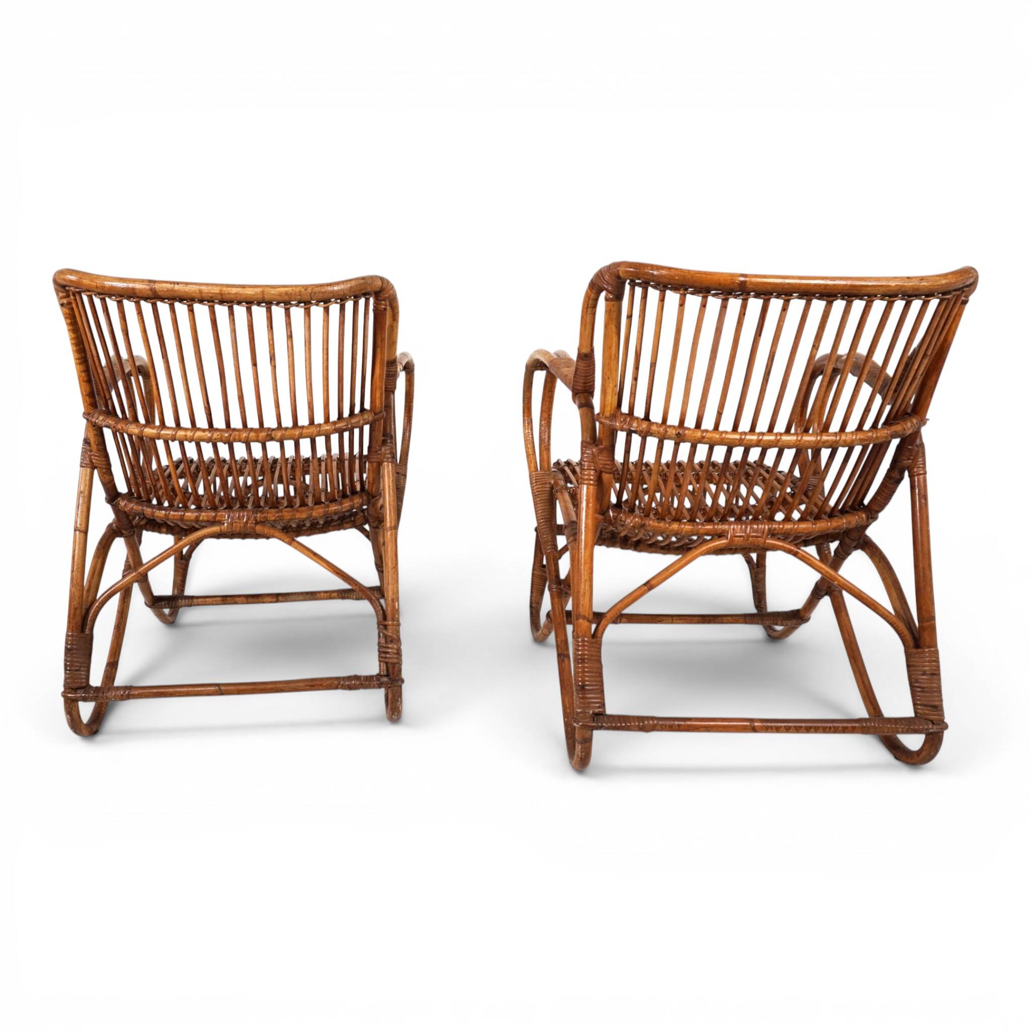 French Pair Vintage Rattan Bamboo Lounge Chairs, 1960