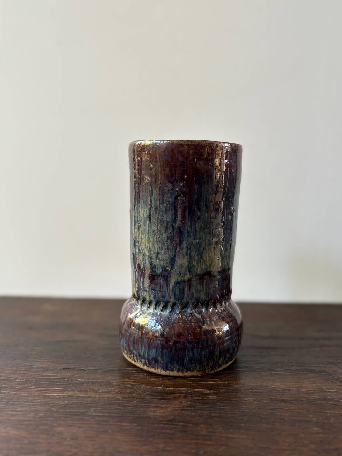 Vintage ceramic vase sign blue purple