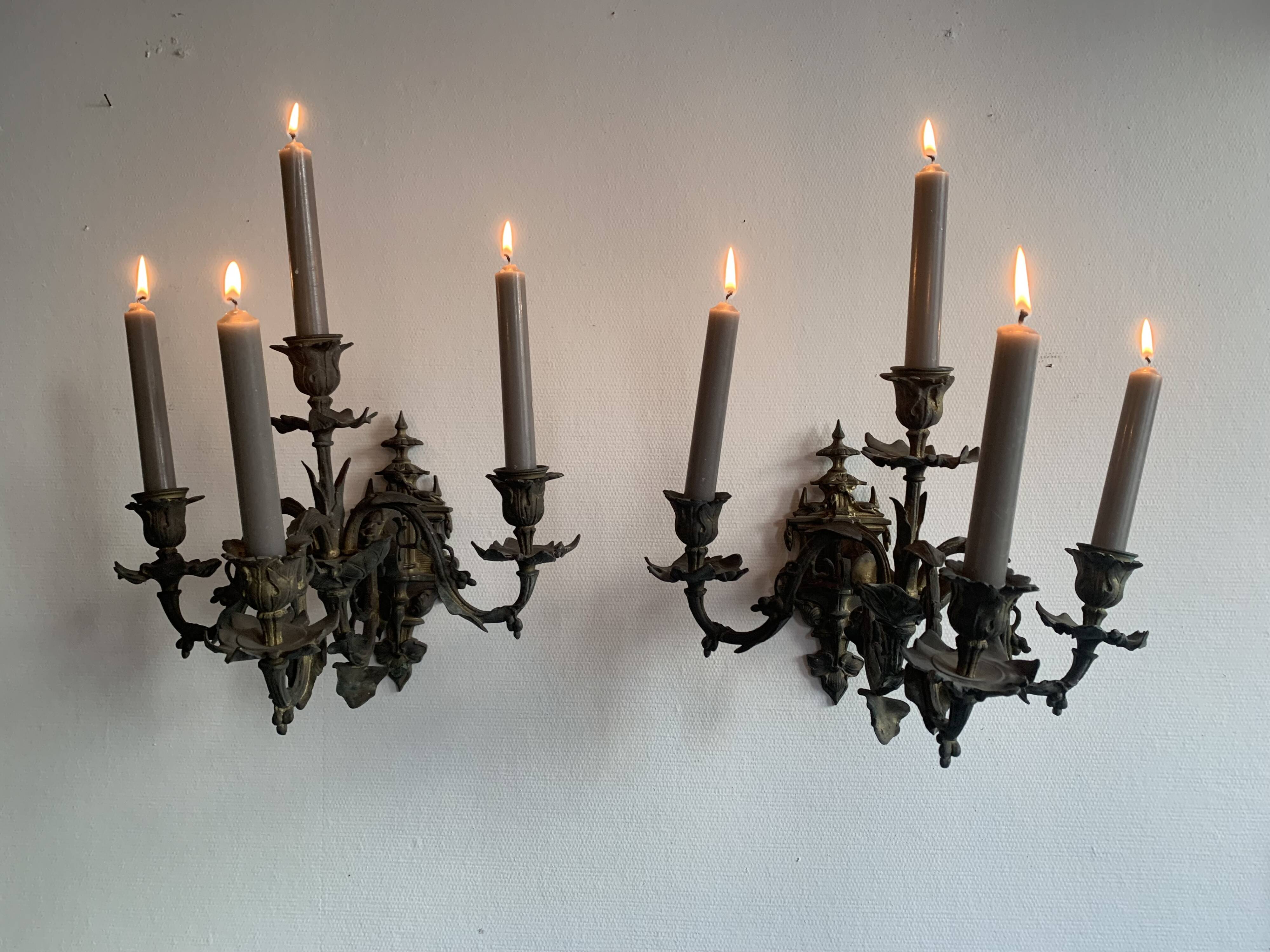 Pair of Napoleon III 4-branch bronze wall lights