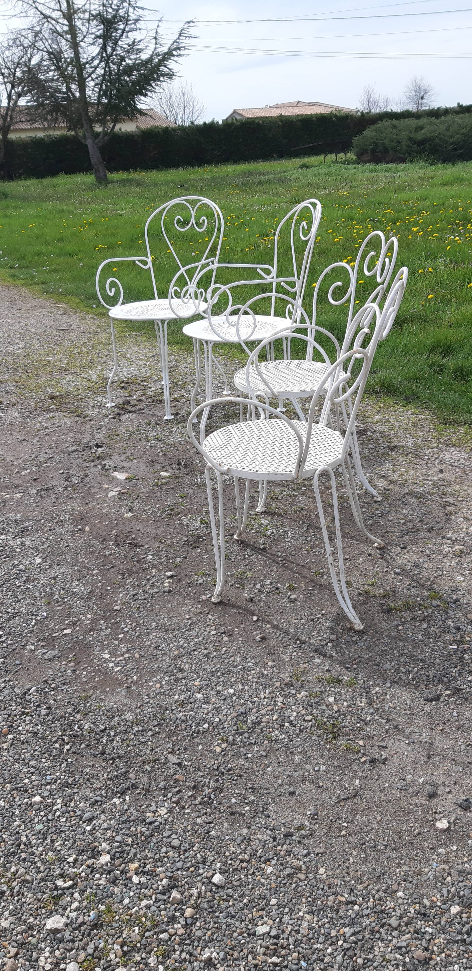 4 garden armchairs 1900 in wrought iron