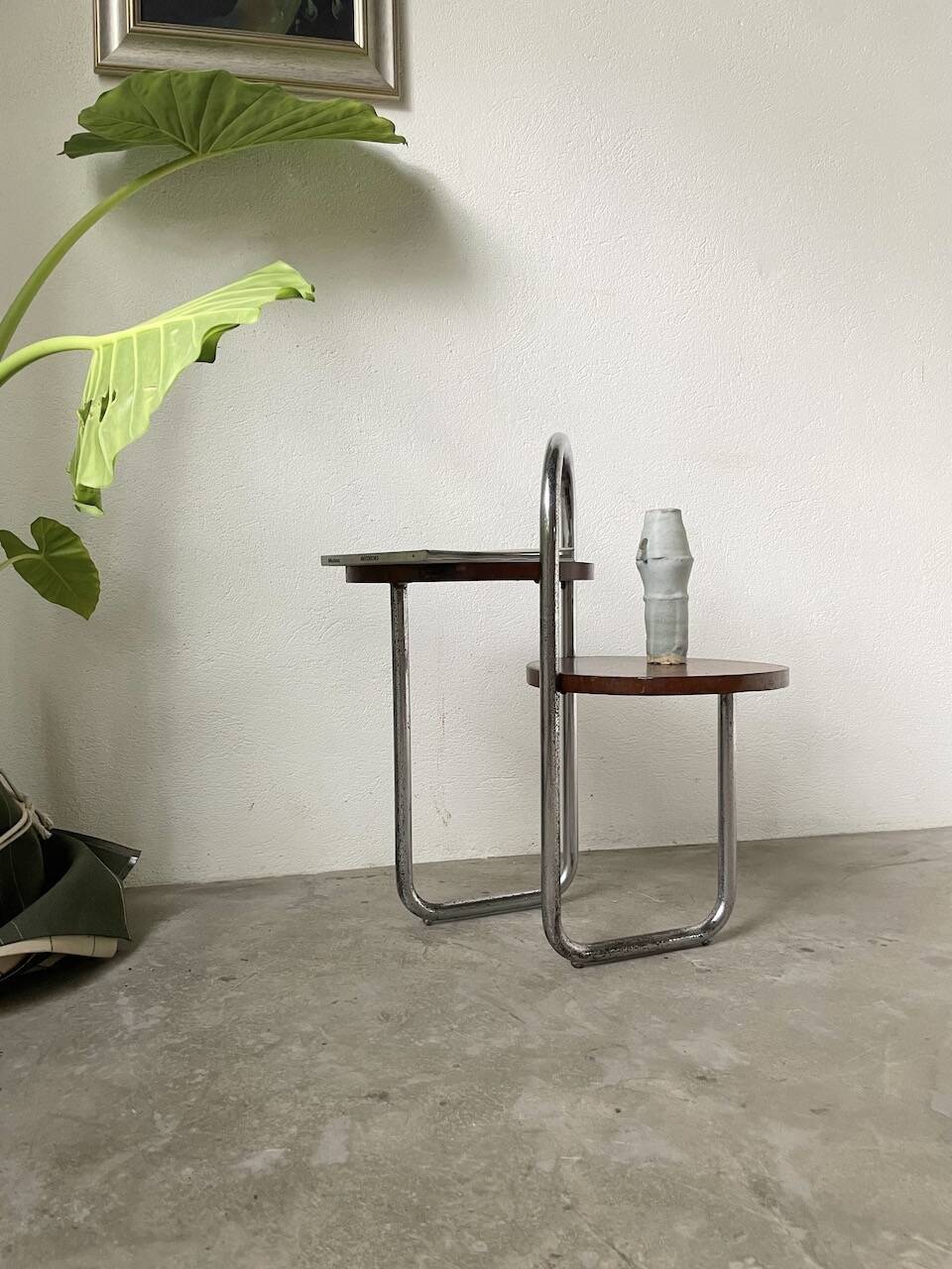 Sellette console art déco Bauhaus bois et chrome