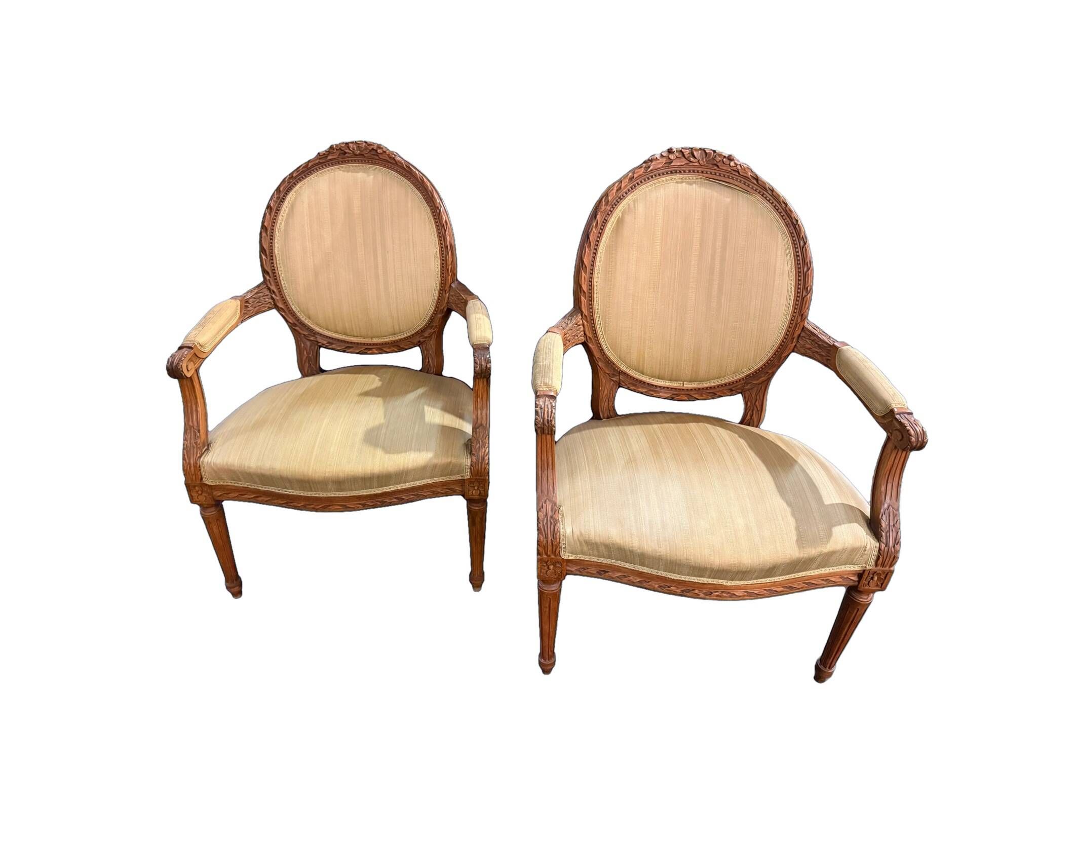 Pair of medallion back armchairs in Louis XVI style - late 19th century