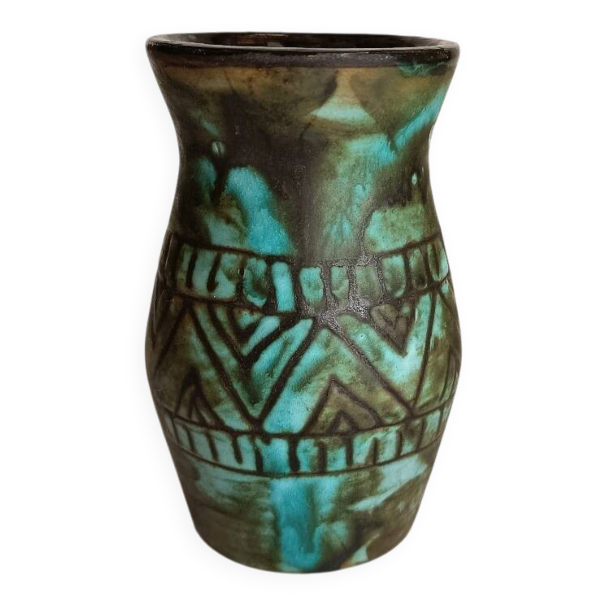 Vase Alain Maunier Vallauris 1950s 60s geometric turquoise decoration