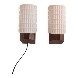 Pair of wall lights by Louis Kalff for Philips - glass and opaline.