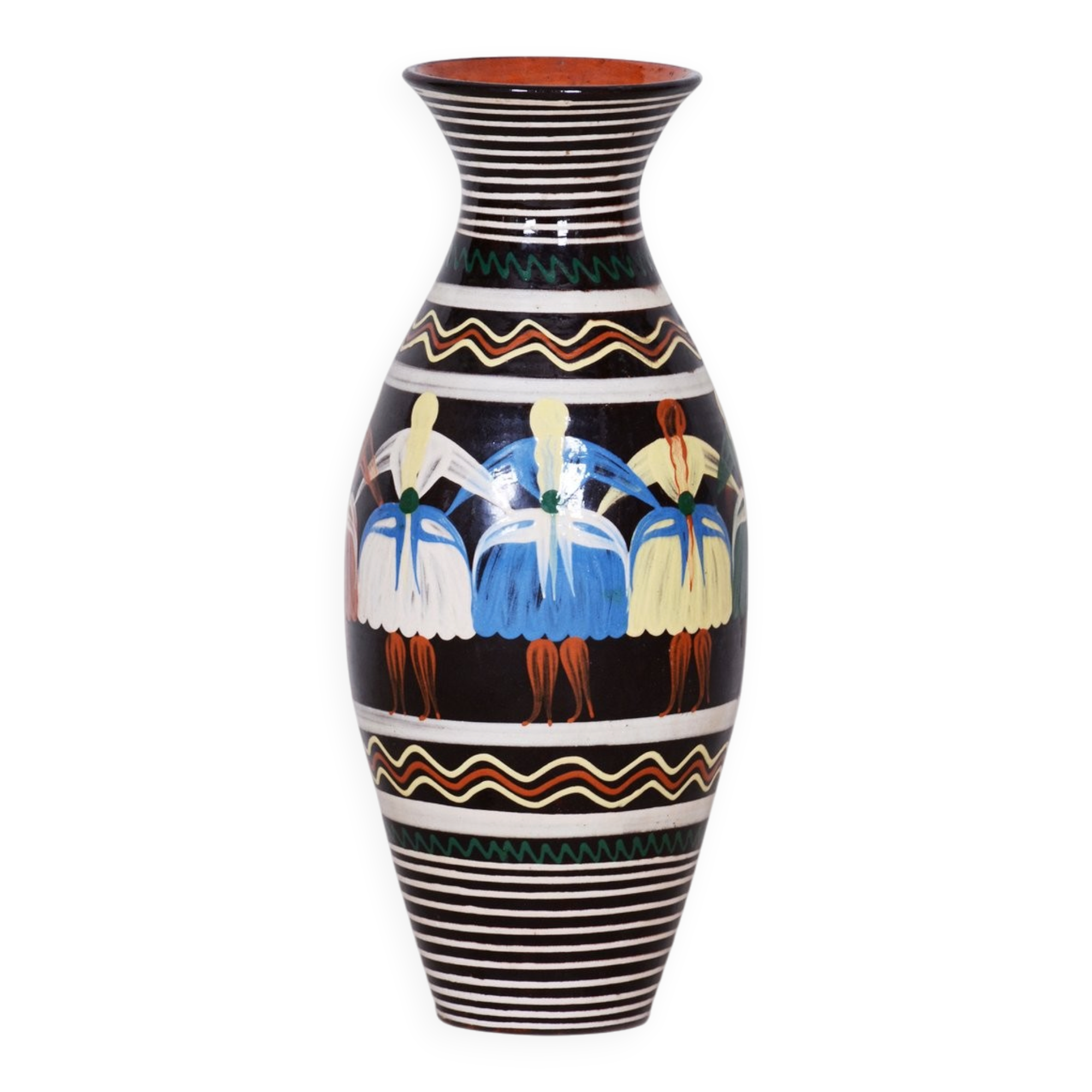Art Deco Hand-Painted Vase in Ceramic, Slovakia, 1940s