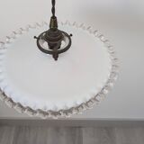 Vintage pendant light in white opaline with lace