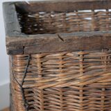 Wicker basket and wood