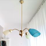 Vintage 1940s gold metal and glass 3 arm Sputnik chandelier