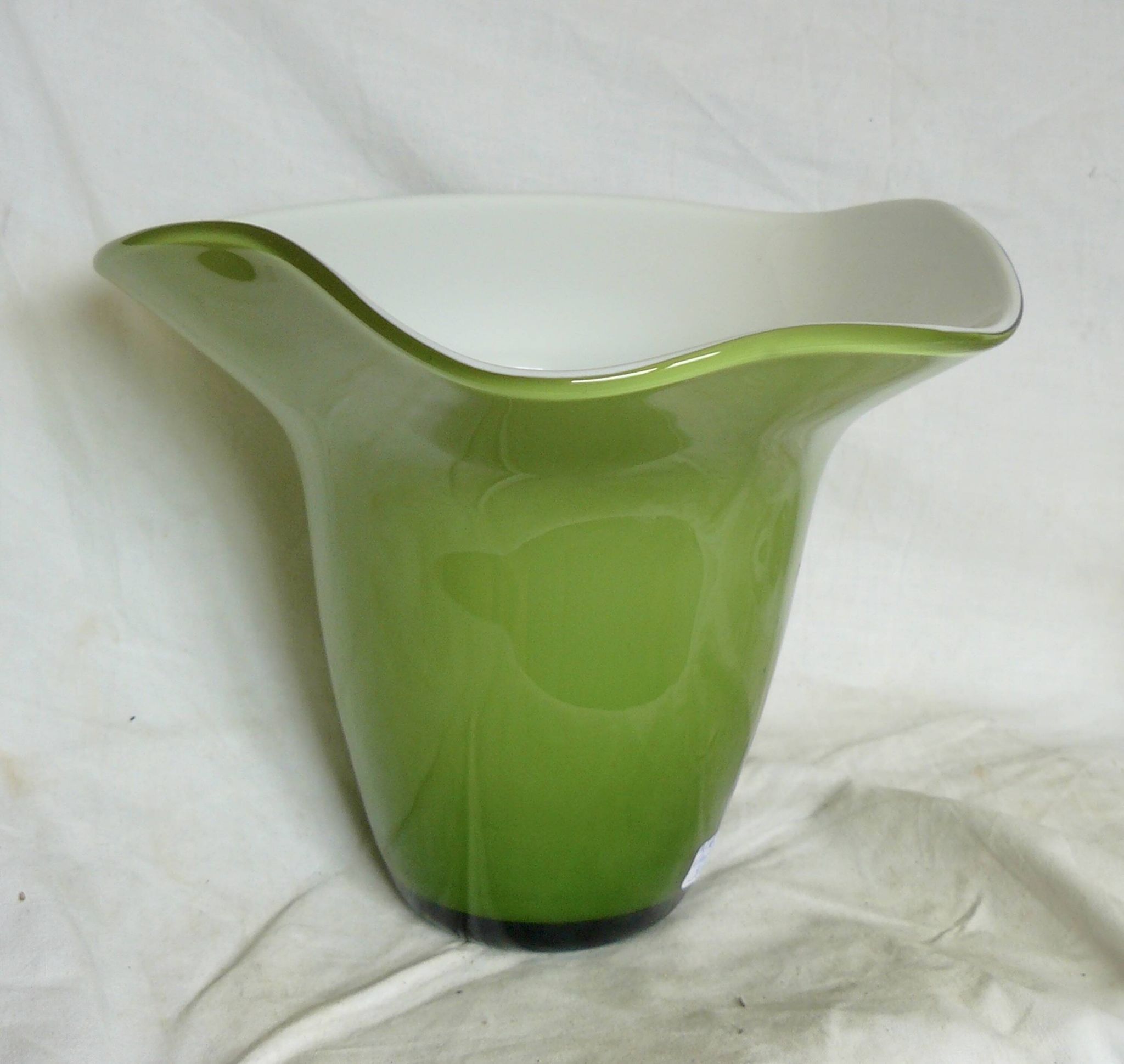Villeroy & Boch designer vase glass lined white and green vintage 1970-80