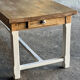 Farm table in solid oak - white patinated legs and its bench.