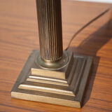 Brass lamp with vintage blue laminated lampshade