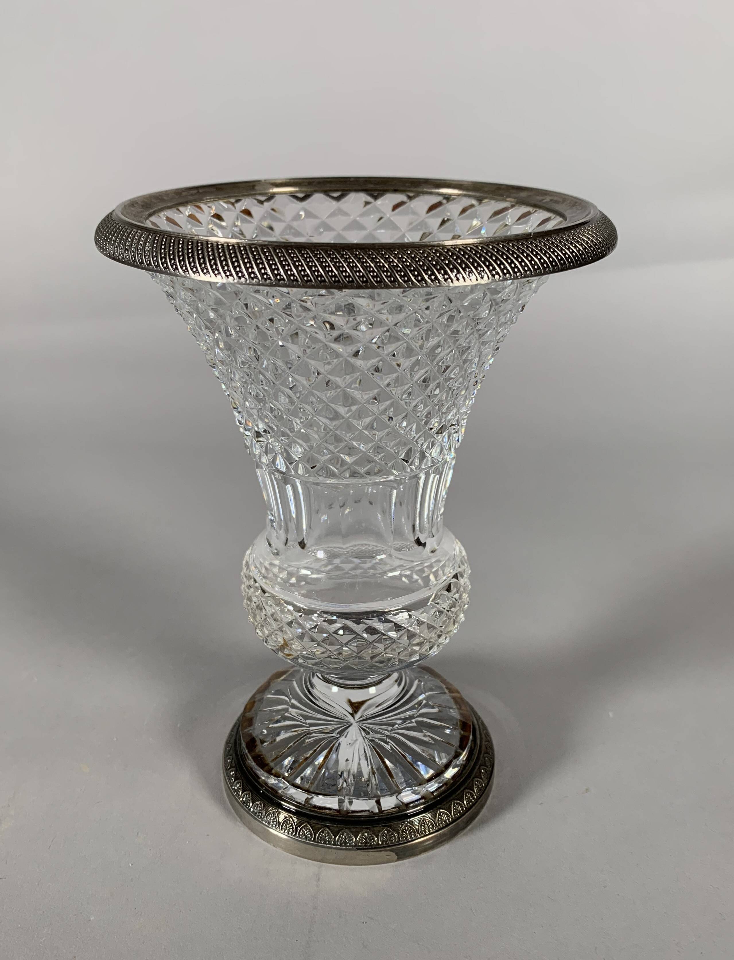 Baluster Vase in Cut Crystal and Silvered Bronze, Charles X Period