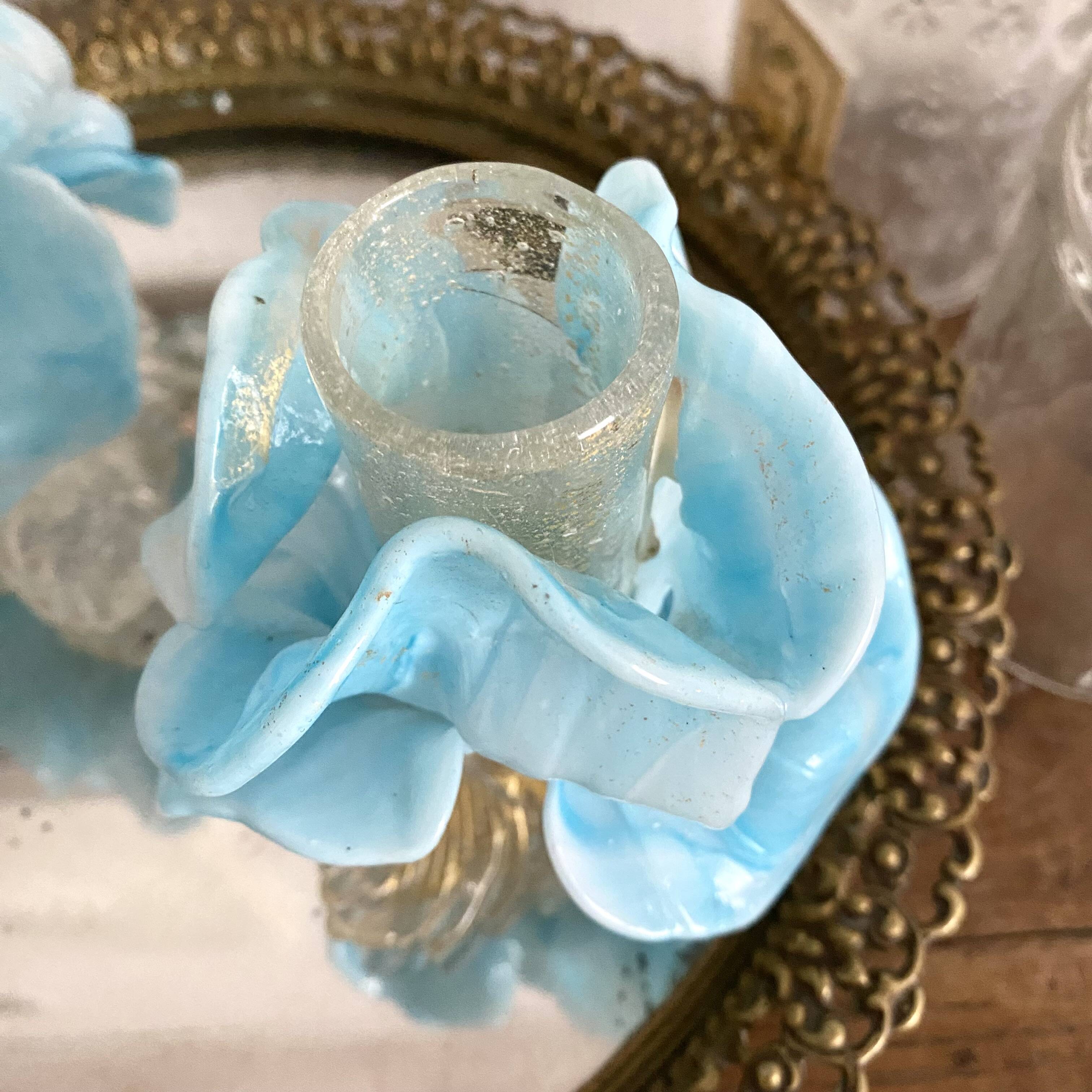 Pair of Murano glass candlesticks, iris flowers, 1960s