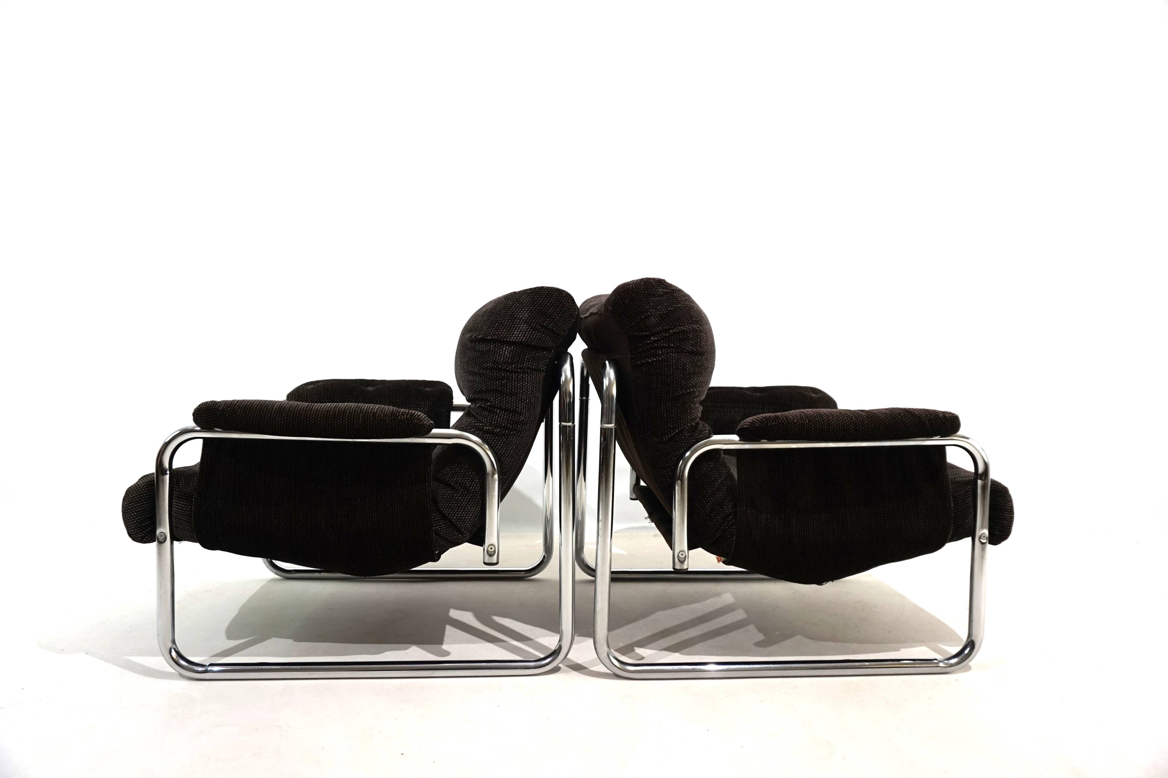 Lot de 2 fauteuils lounge cantilever chromés Herlag par Johan Bertil Häggström