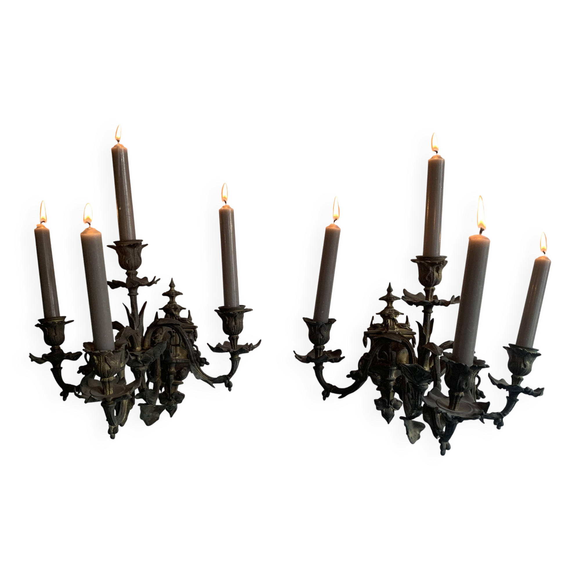 Pair of Napoleon III 4-branch bronze wall lights