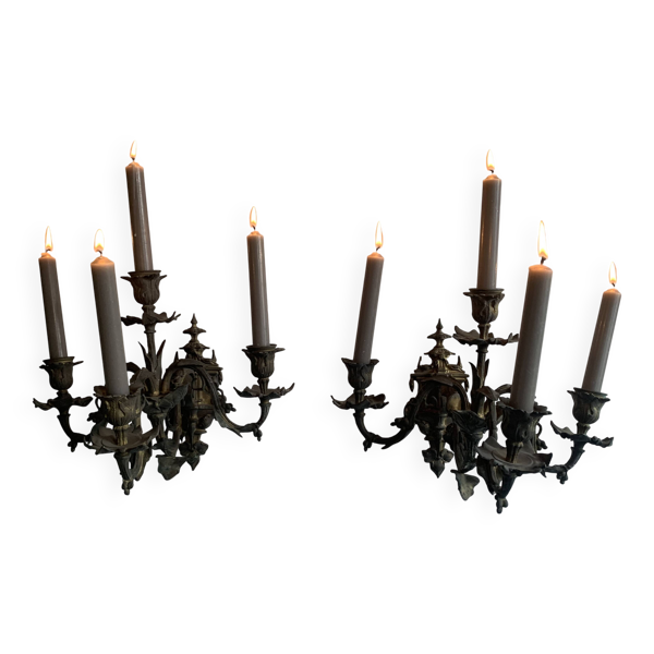 Paire d'appliques en bronze à 4 branches Napoléon III
