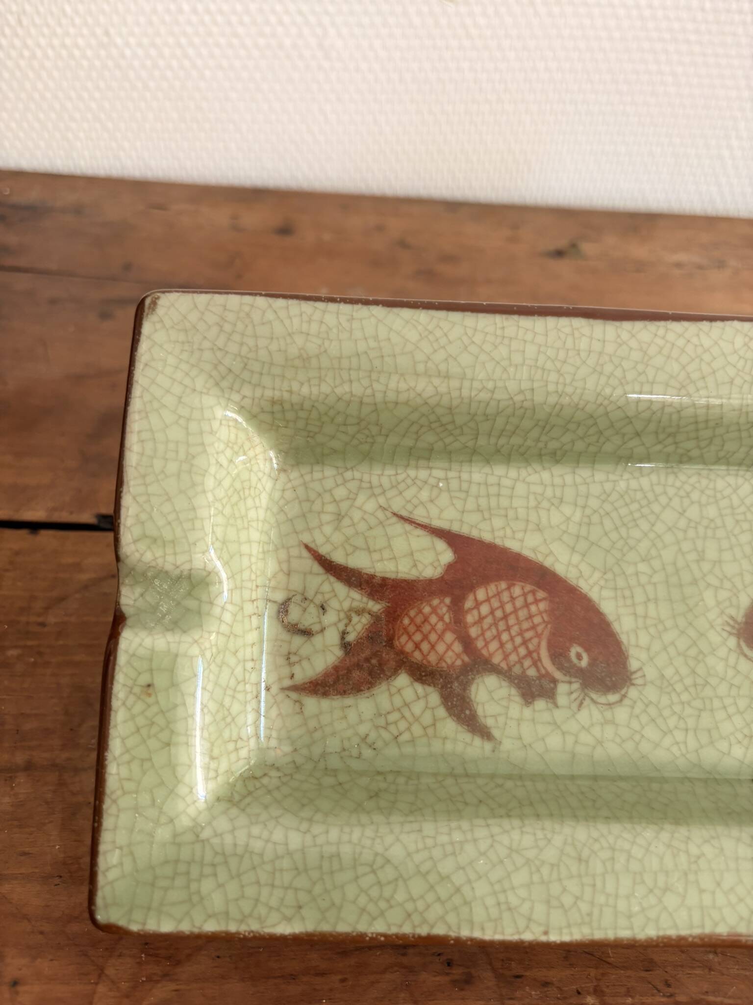 Celadon Ashtray Fish China Japan Cracked Asian Ceramic 20th Century
