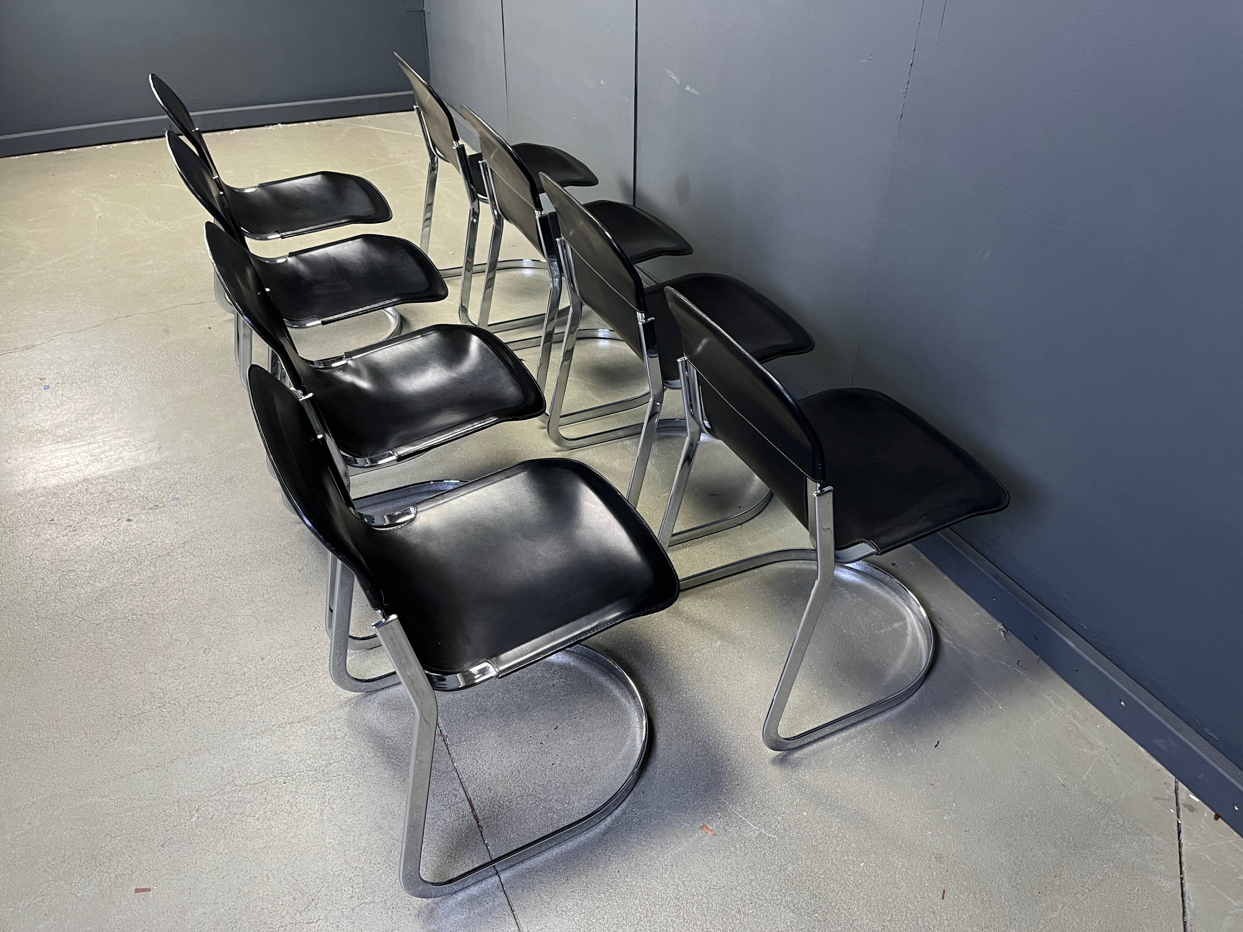 Vintage dining chairs by Willy Rizzo for Cidue, set of 8, 1970s.